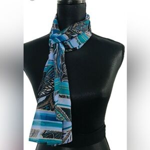 Scarf of Blues, Greens, Black & Gold – Long Rectangular Oblong